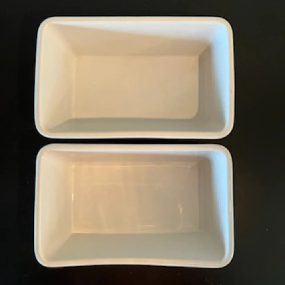 2  Kris Ruff Stoneware Loaf Pans ~ Blue Harbor Collection ~ Red with White